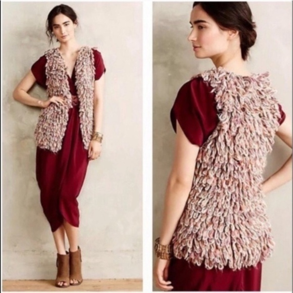 ANTHROPOLOGIE 3D Looped Hand Knit Alpaca Mohair Wool Cardigan Vest Handmade Sz:S - Picture 4 of 13